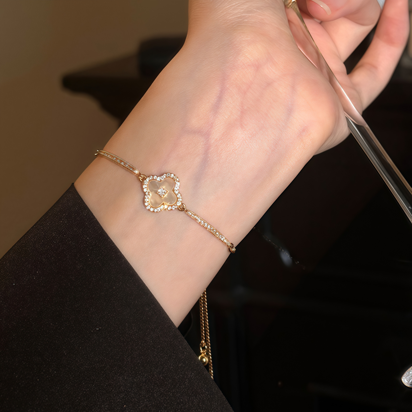 Luminique store | Gold Plated Cubic Zirconia Mother-of-Pearl Bracelet