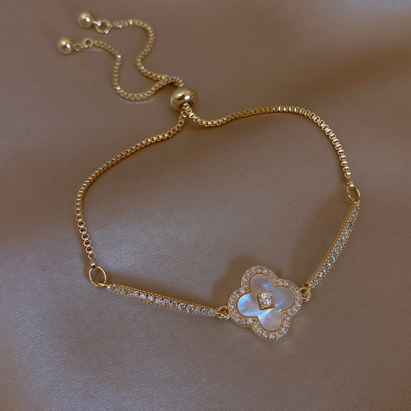 Luminique store | Gold Plated Cubic Zirconia Mother-of-Pearl Bracelet