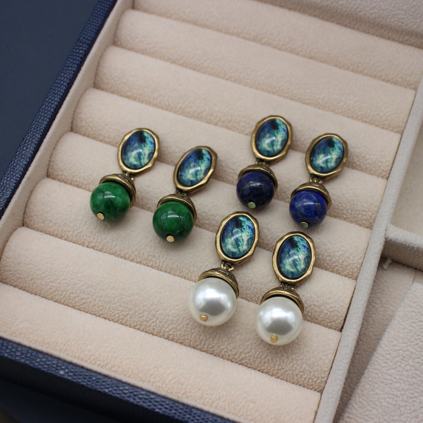Luminique store | Lapis Lazuli Vintage Pearl Earrings