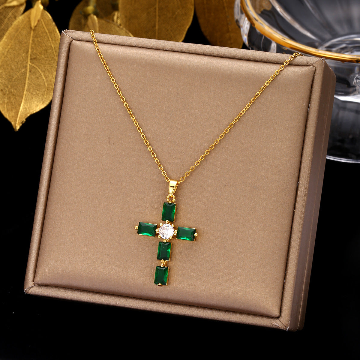 Luminique Store |   Copper Cross Pendant with Full Zircon Inlay, Light Luxury Style